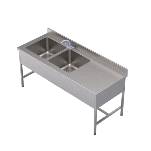 Plonge 2 bacs 1900 inox adossée  avec égouttoir 